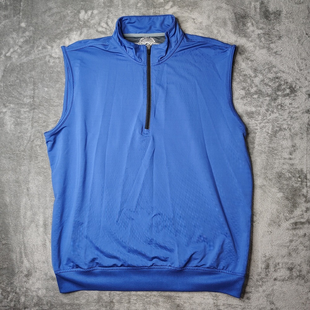 Straight Down 1/4 Zip Golf Vest Mens 2XL Blue‎ Performance Ribbed Hem Sleeveless